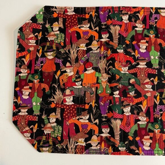 2 Vintage Handmade Scarecrow Fabric Halloween Autumn Placemats - Picture 3 of 8